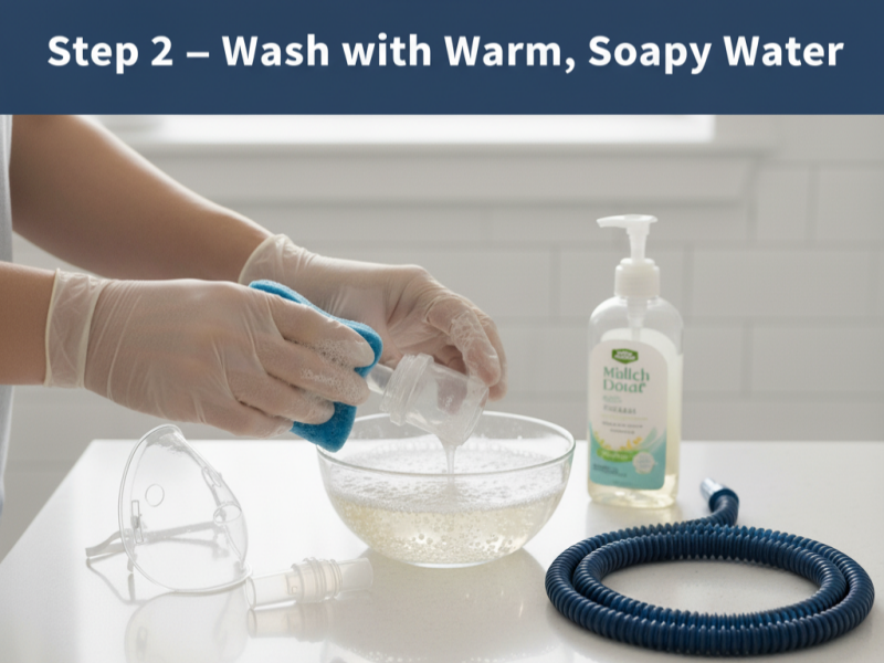 Wash Nebulizer Parts with Warm, Soapy Water
